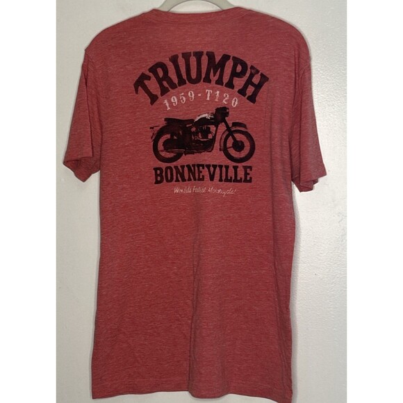 Triumph Bonneville x Lucky Brand T Shirt Medium motorcycle Red Graphic 2 sided - Picture 3 of 3